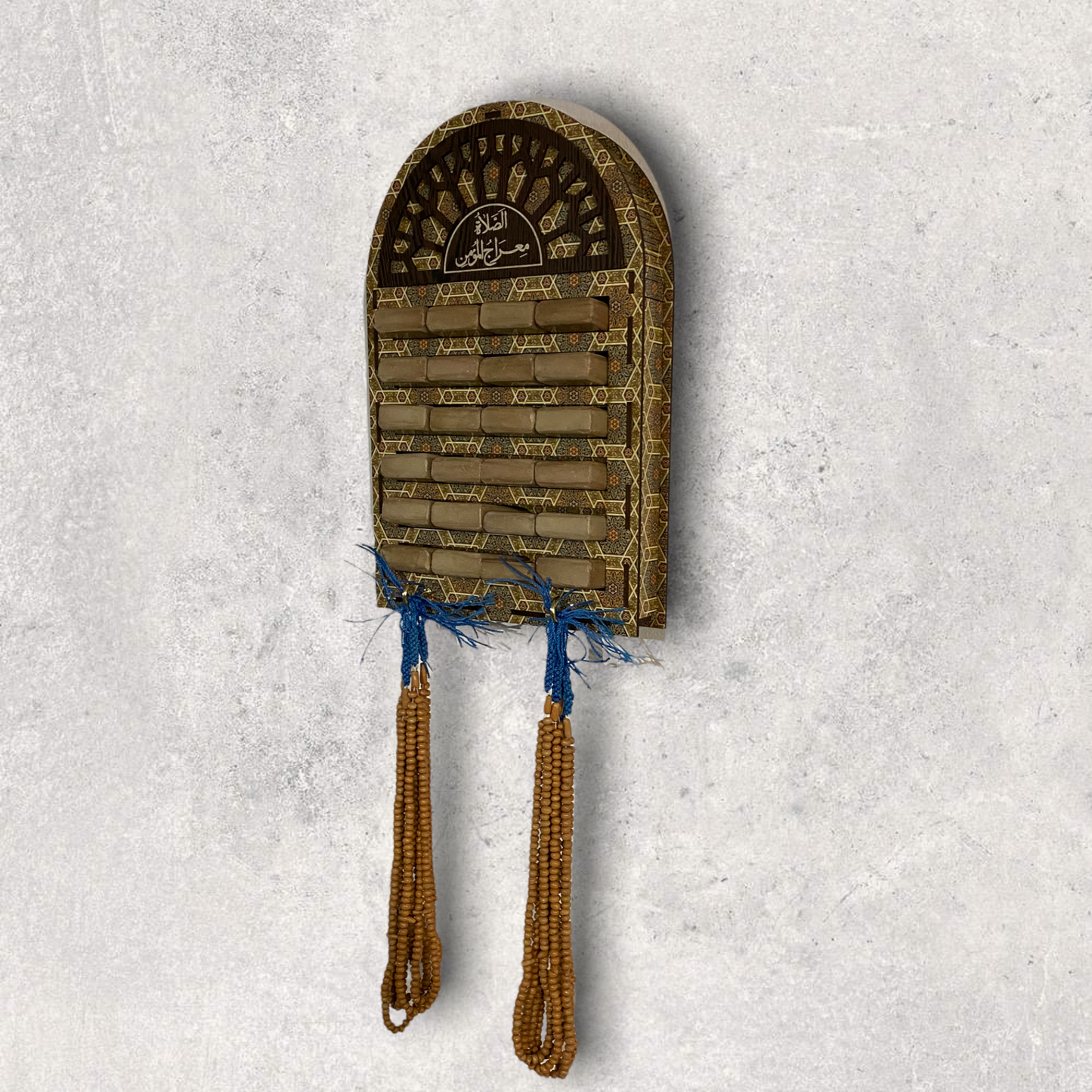 On wall Turbah holder + 12 Turbah Karbala, Soil of Karbala ,+10 beads made with karbala soil تربه کربلاء