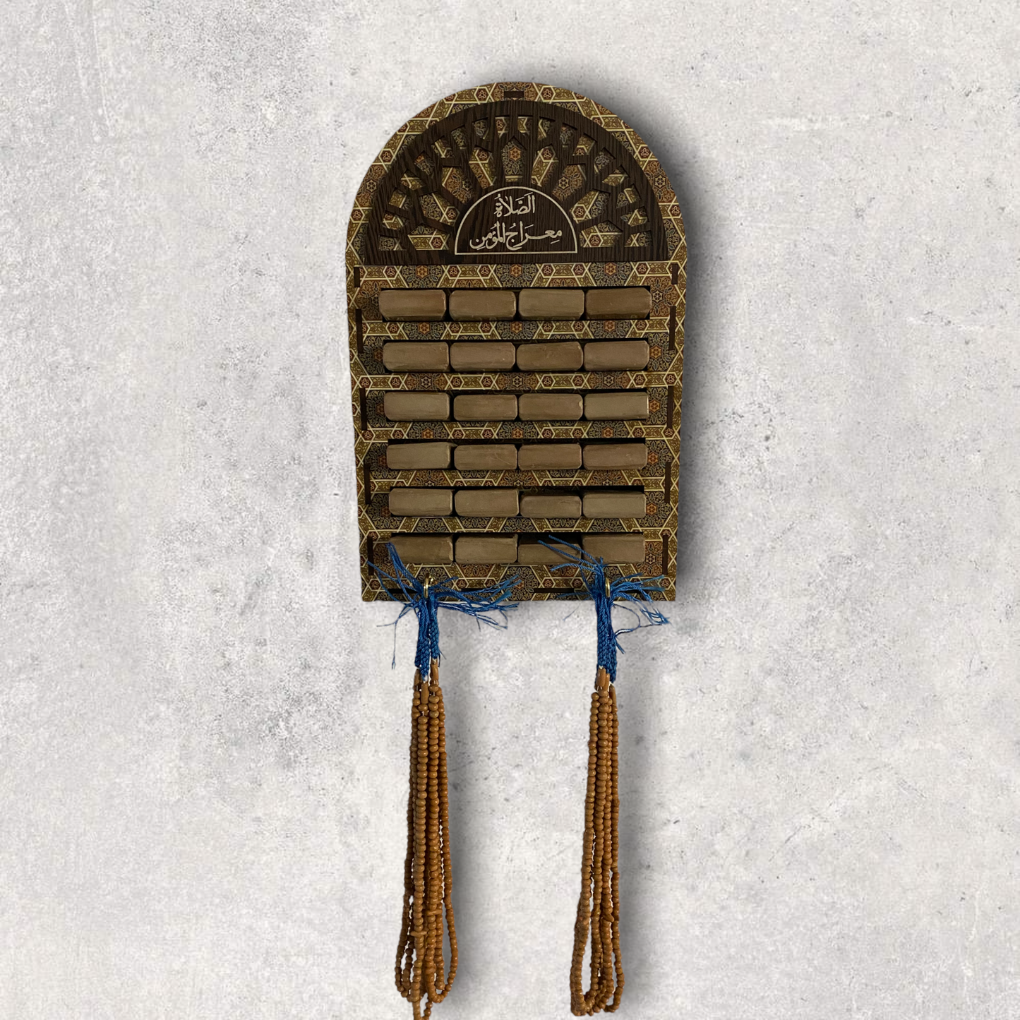 On wall Turbah holder + 12 Turbah Karbala, Soil of Karbala ,+10 beads made with karbala soil تربه کربلاء